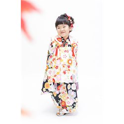 3歳女児着物【黒被布はな】