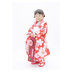 3歳女児着物【赤被布さくら】