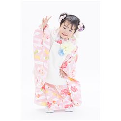 3歳女児着物【ピンク被布ボーダー】