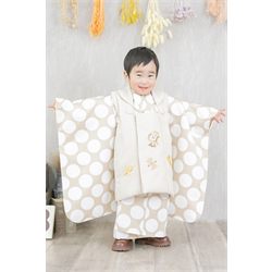 3歳男児着物【アイボリー被布ドット】