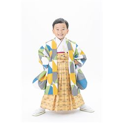 5歳男児着物【黄袴うろこ】