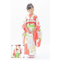 7歳女児着物【朱帯つばき】