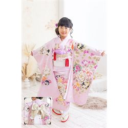 7歳女児着物【ピンク帯ぼたん】