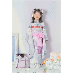 7歳女児着物【薄紫帯きく】